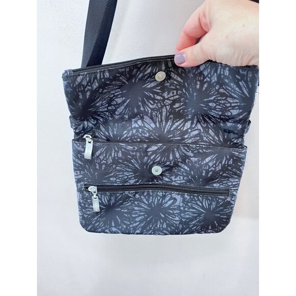 Baggallini Black & Gray Floral Crossbody Bag With Multiple Zipper Compartments - Picture 5 of 10